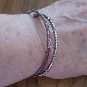 Vintage Silver-Tone Rhinestone Double Wrap Bracelet